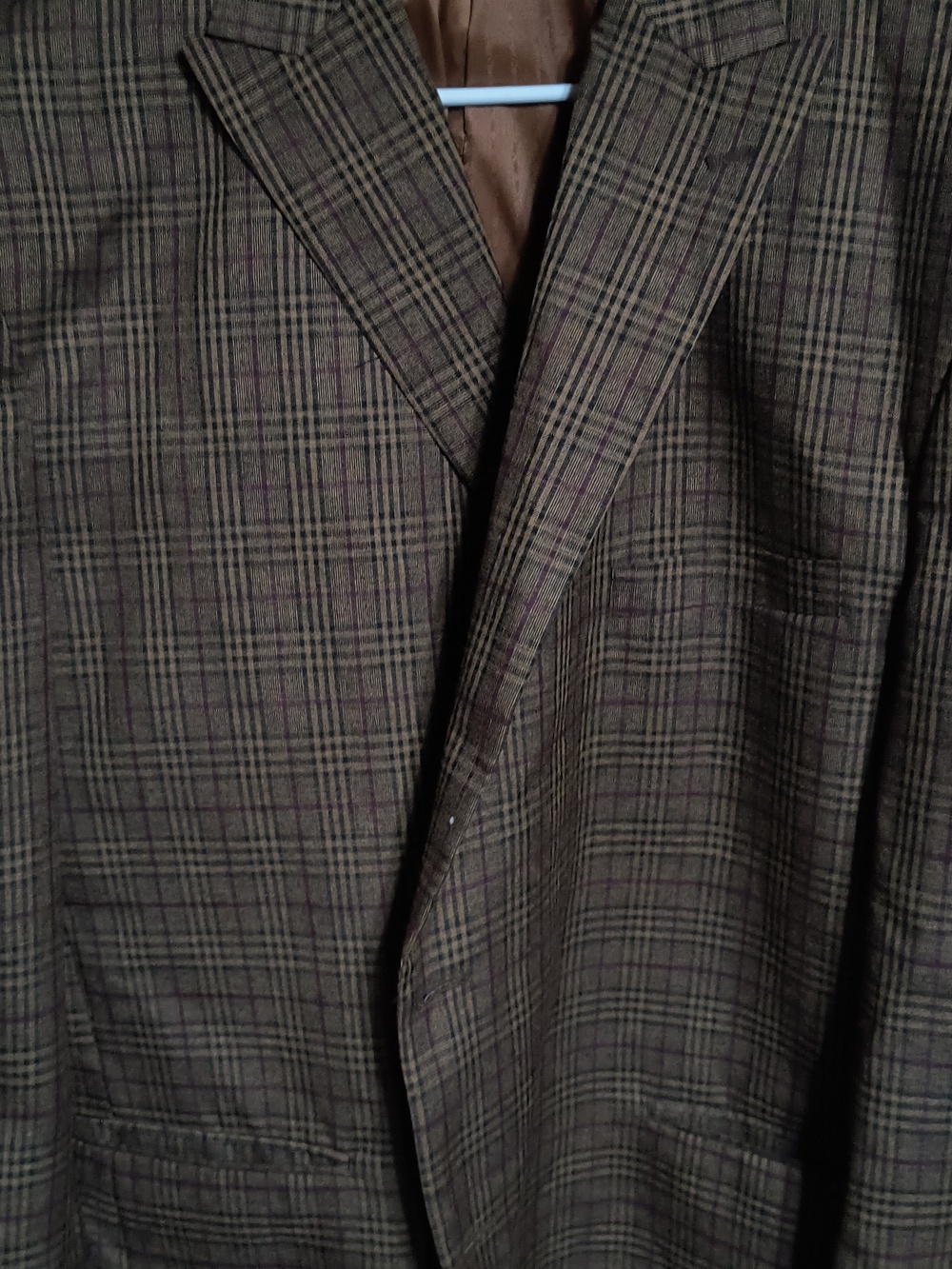 Stacy Adams Brown Plaid Sport Coat with Subtle Purple Windowpane